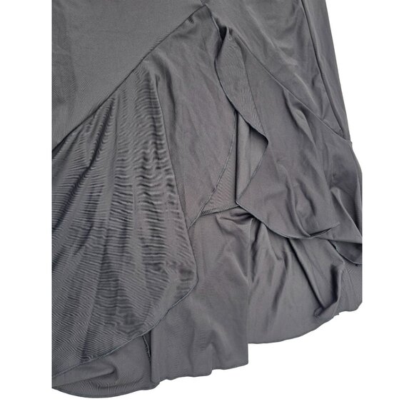 One-Shoulder Black Ruffled Maxi Dress L Polyester & Spandex Elegant Evening Gown - Picture 3 of 6